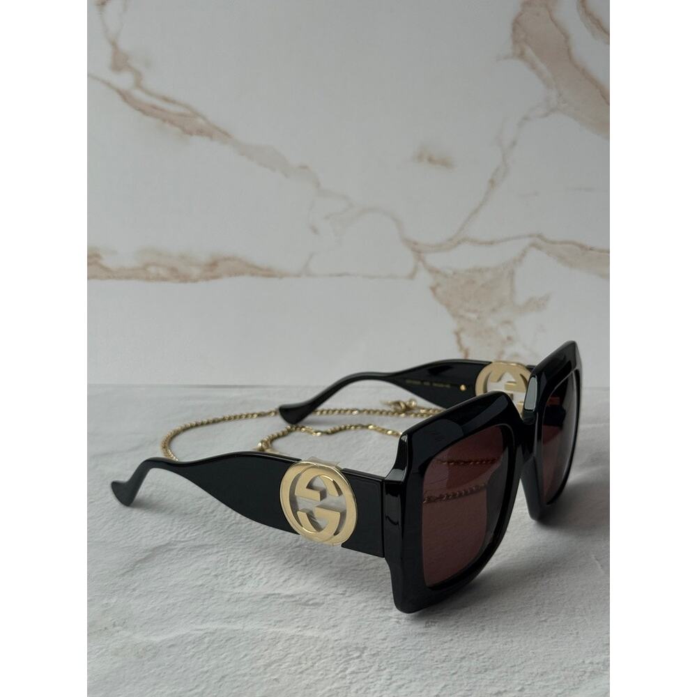 NEW Gucci GG1022S Black Chain Oversized Logo Sunglasses - Picture 7 of 8